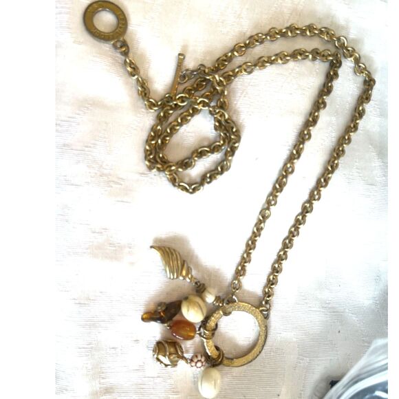 Rare Leslie Block Chunky Long Statement Necklace Gold Tone Charm Accents 32" VTG - Picture 8 of 10